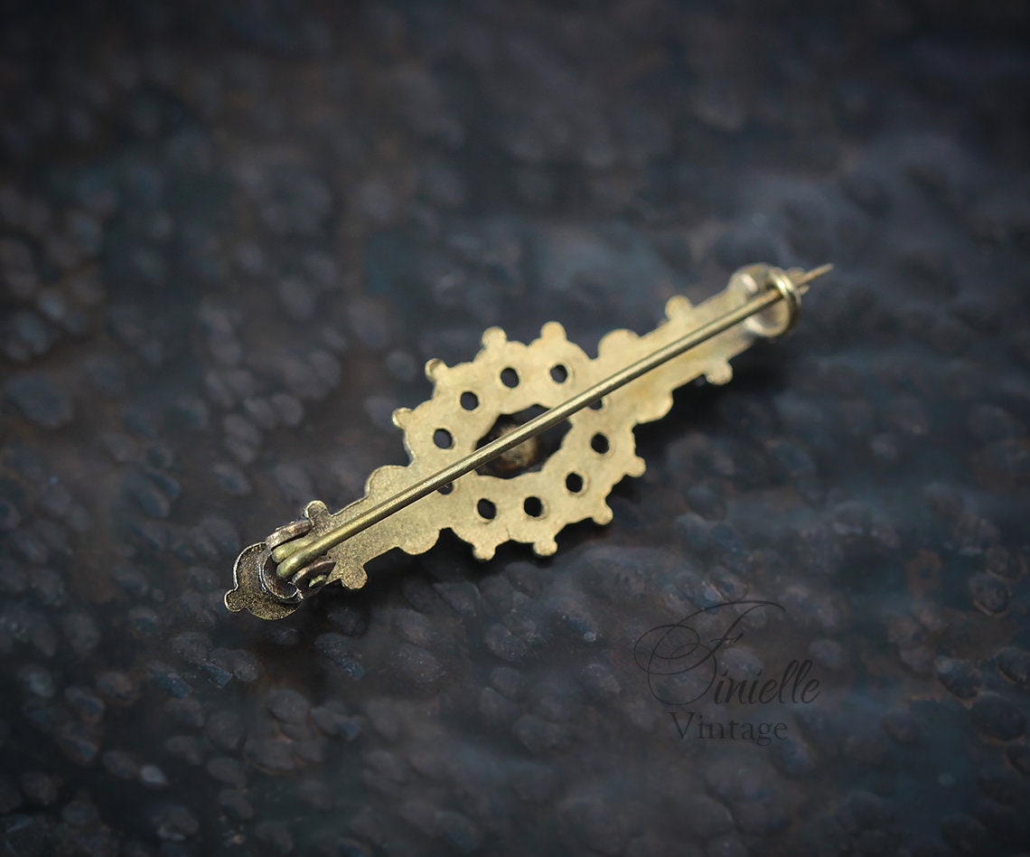 Antique Edwardian Gold Plated Bar Brooch, Gold-tone Vintage Jewellery, Jewelry, Gift for Women