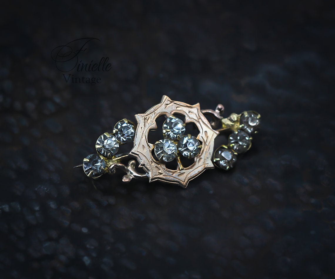 Antique Edwardian Rose Gold Plated Shamrock Clover Brooch Pin, Gold-tone Vintage Jewellery Jewelry