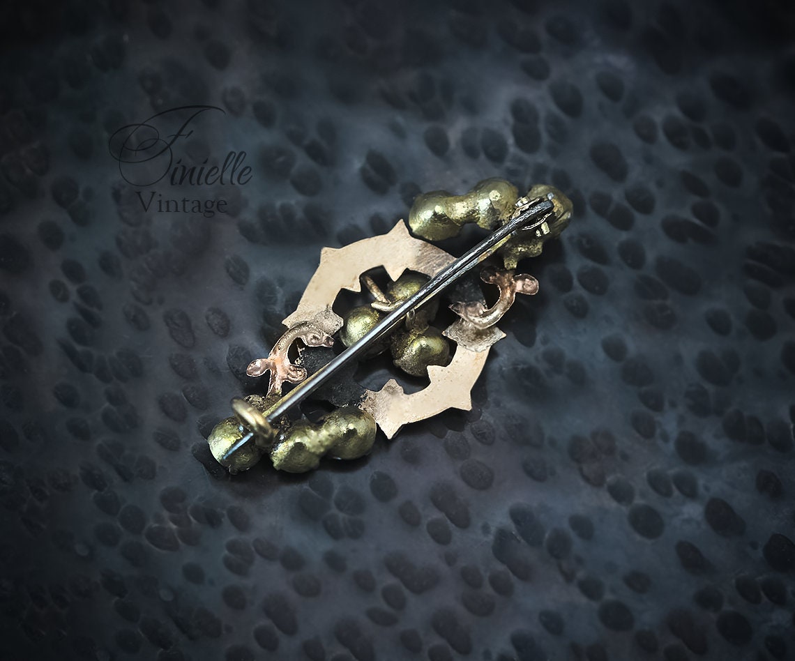 Antique Edwardian Rose Gold Plated Shamrock Clover Brooch Pin, Gold-tone Vintage Jewellery Jewelry