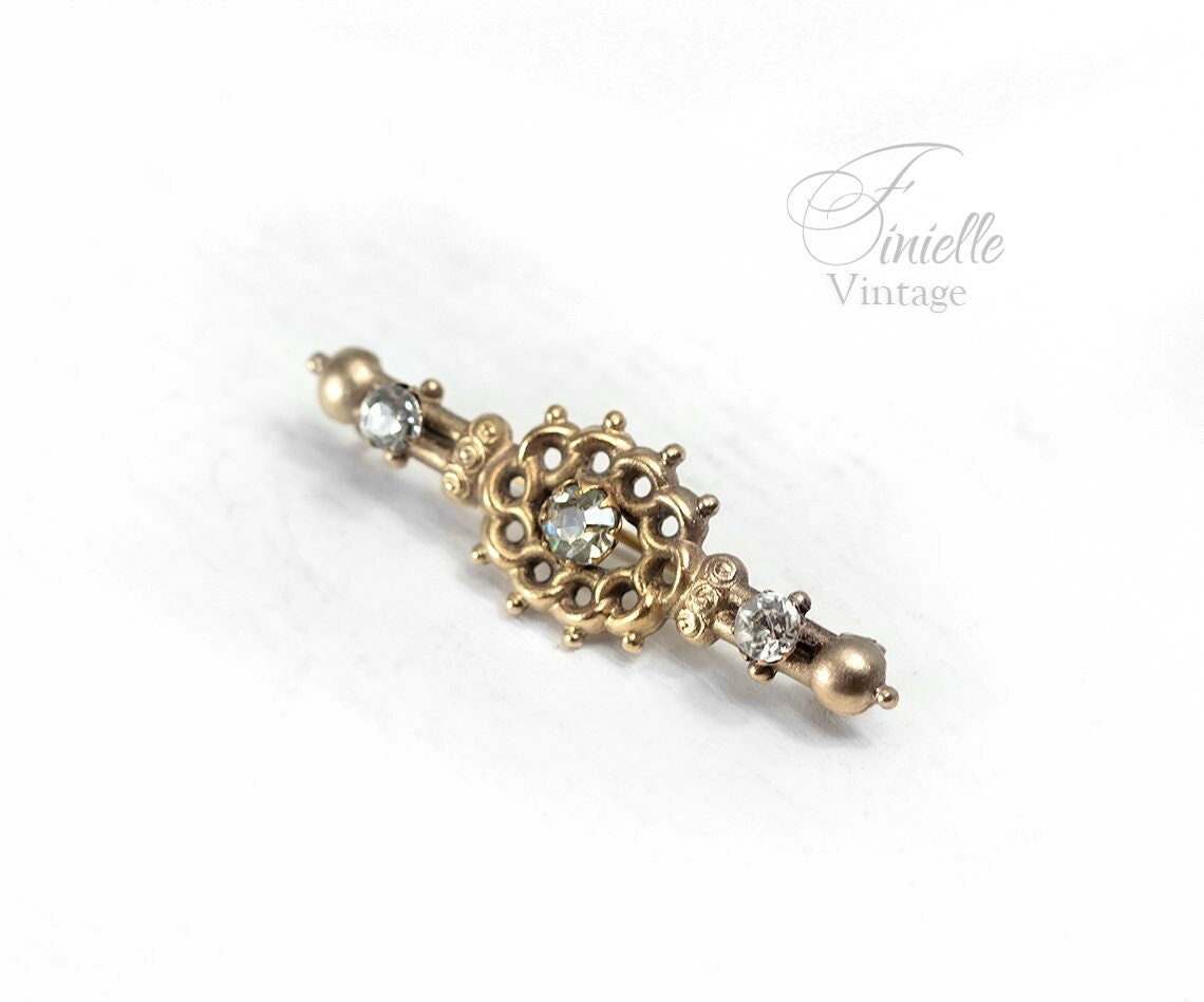 Antique Edwardian Gold Plated Bar Brooch, Gold-tone Vintage Jewellery, Jewelry, Gift for Women