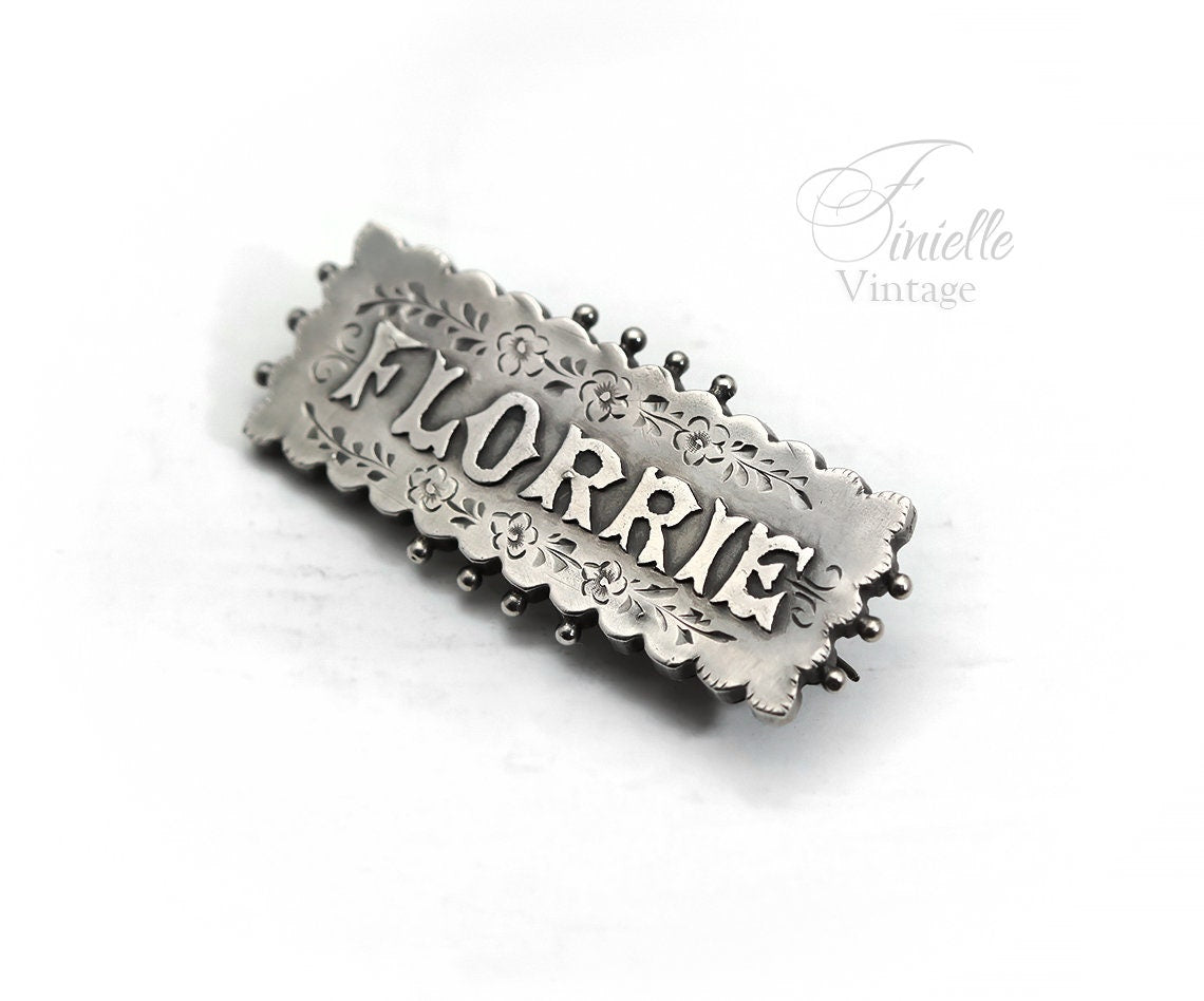 Sterling Silver 1889 Hallmarked Victorian Name FLORRIE Brooch | Albert Sydenham | Birmingham, Antique Vintage Gift Jewelry Jewellery