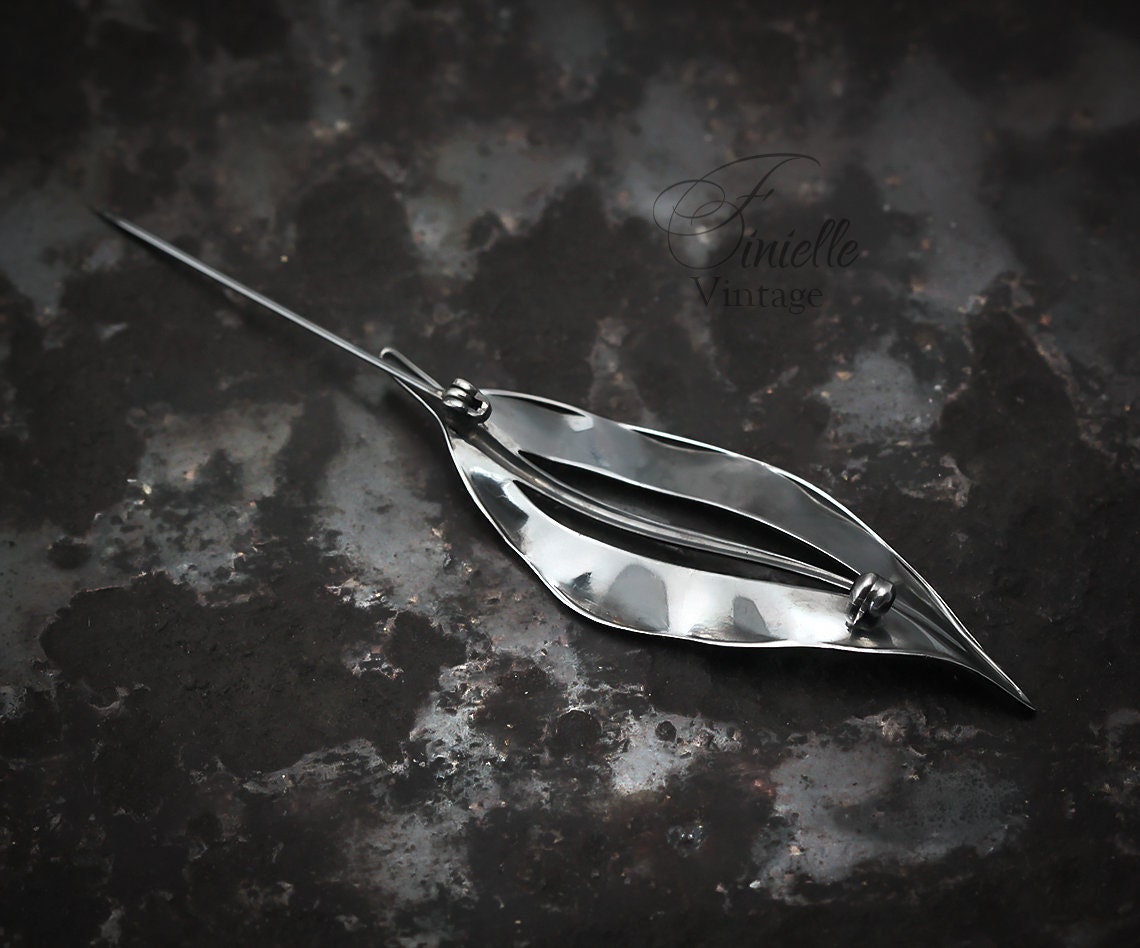 Sterling Silver Vintage Mid-century 1950-1960's | Hammered Elegant Leaf Brooch Pin | Vintage Exquisite Jewelry Jewellery Unique Gift