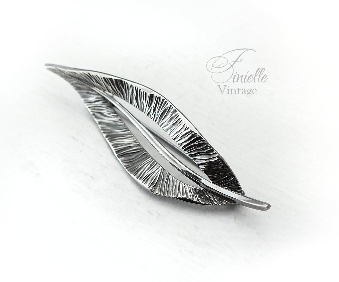 Sterling Silver Vintage Mid-century 1950-1960's | Hammered Elegant Leaf Brooch Pin | Vintage Exquisite Jewelry Jewellery Unique Gift