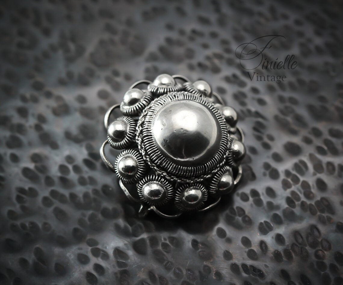 Sterling Silver Antique Vintage 1910-1940s Dutch Zeeland Knop Knoop Button Brooch Pin | Filigree Elegant | Exquisite Jewelry Jewellery