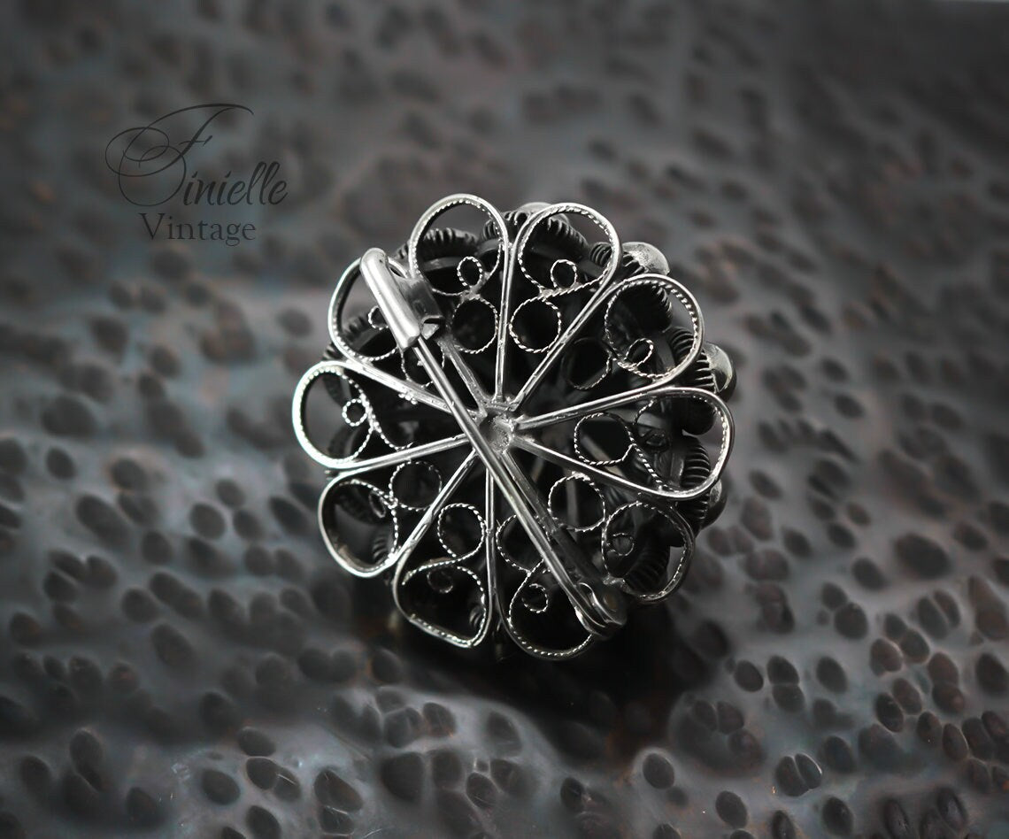 Sterling Silver Antique Vintage 1910-1940s Dutch Zeeland Knop Knoop Button Brooch Pin | Filigree Elegant | Exquisite Jewelry Jewellery