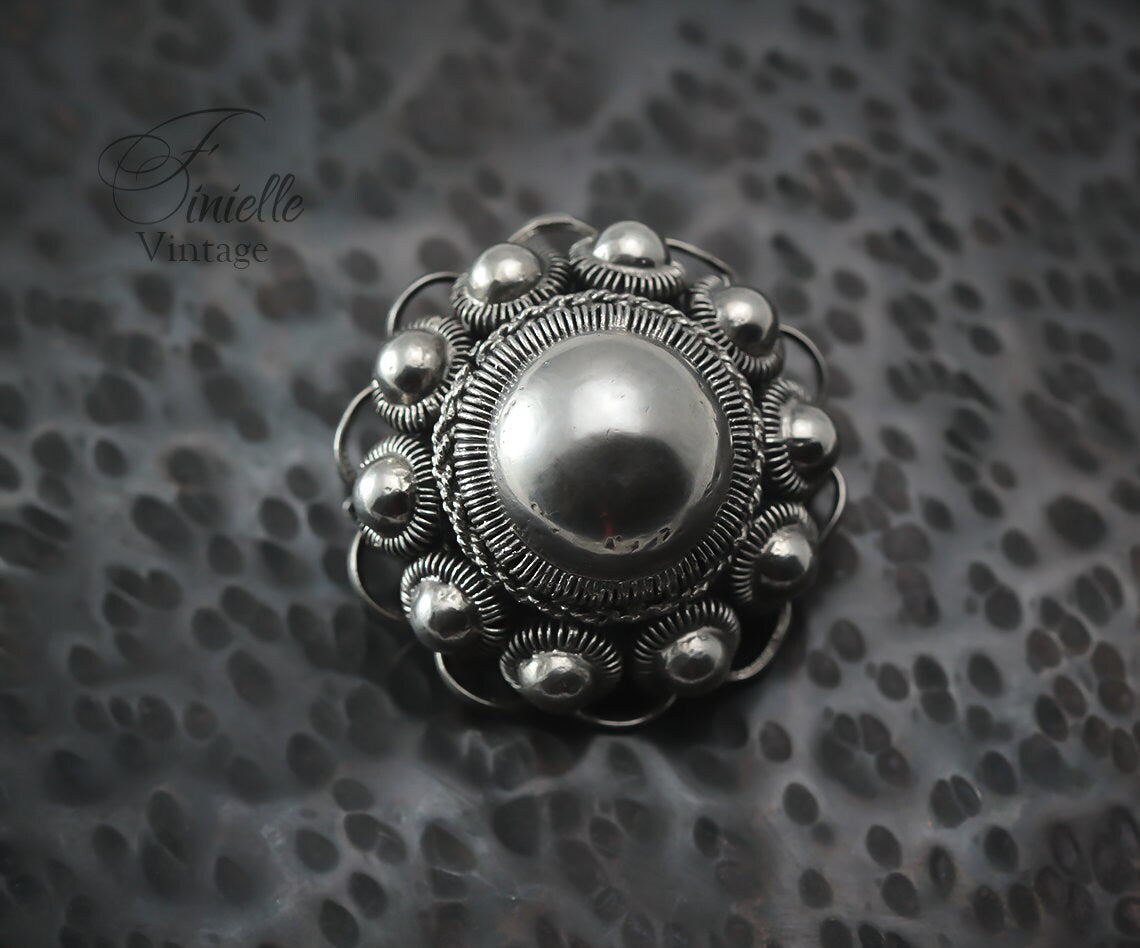 Sterling Silver Antique Vintage 1910-1940s Dutch Zeeland Knop Knoop Button Brooch Pin | Filigree Elegant | Exquisite Jewelry Jewellery