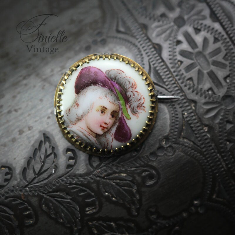 Antique Victorian Porcelain Portrait Brooch Pin, Gold Plated Brass, Collectable Item, Vintage Jewellery Jewelry, Rare Item