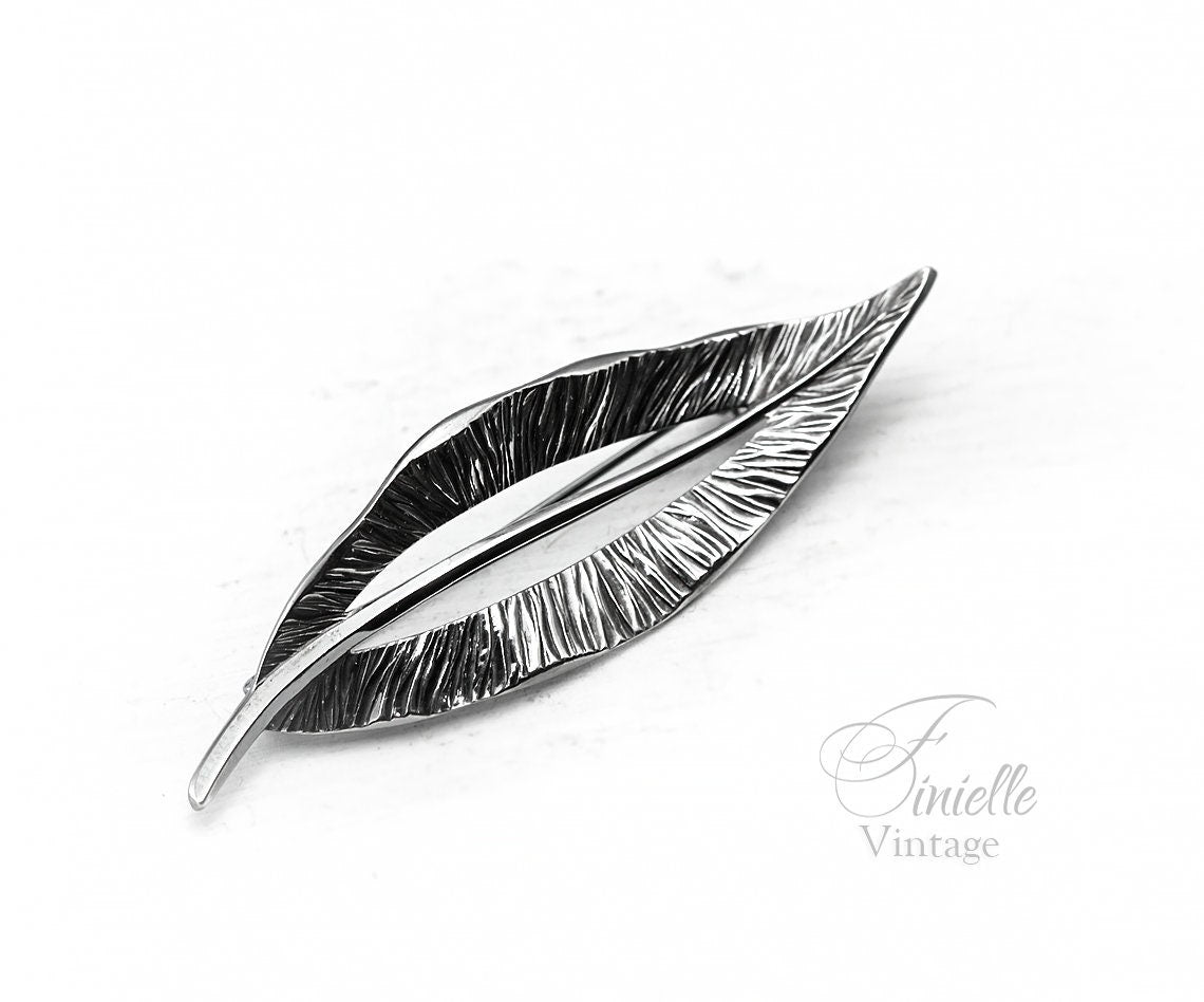 Sterling Silver Vintage Mid-century 1950-1960's | Hammered Elegant Leaf Brooch Pin | Vintage Exquisite Jewelry Jewellery Unique Gift