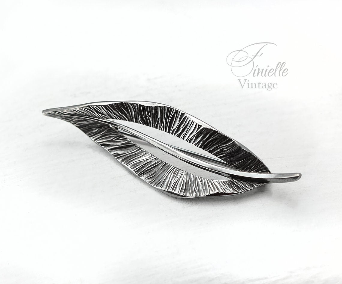 Sterling Silver Vintage Mid-century 1950-1960's | Hammered Elegant Leaf Brooch Pin | Vintage Exquisite Jewelry Jewellery Unique Gift