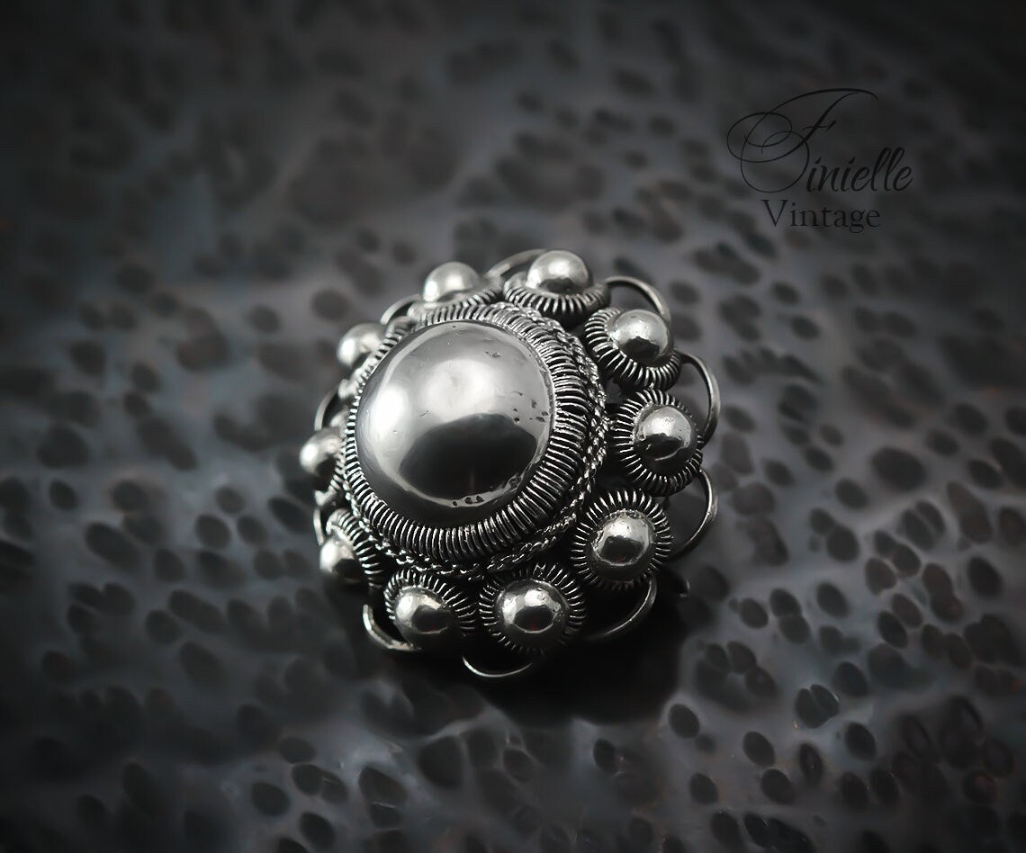 Sterling Silver Antique Vintage 1910-1940s Dutch Zeeland Knop Knoop Button Brooch Pin | Filigree Elegant | Exquisite Jewelry Jewellery