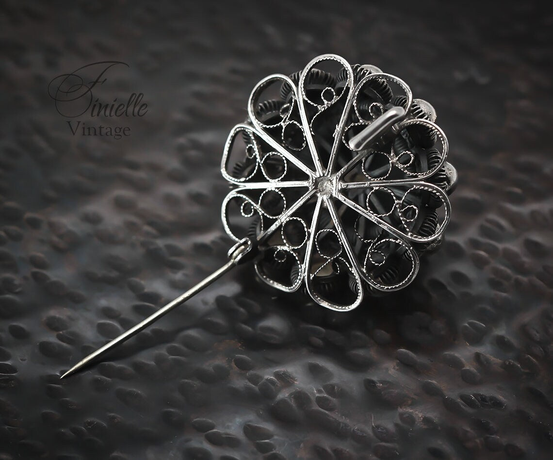 Sterling Silver Antique Vintage 1910-1940s Dutch Zeeland Knop Knoop Button Brooch Pin | Filigree Elegant | Exquisite Jewelry Jewellery