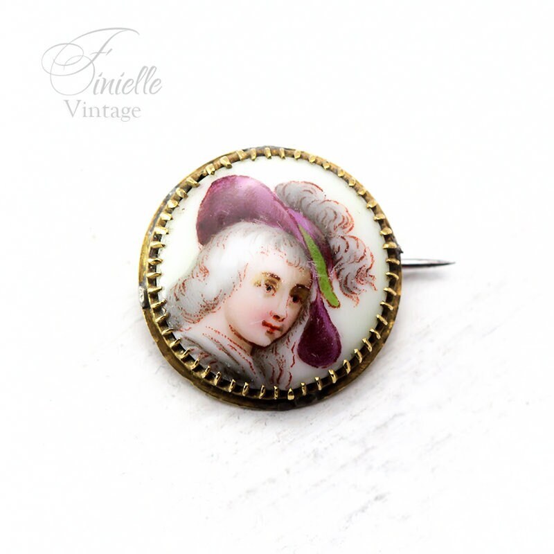 Antique Victorian Porcelain Portrait Brooch Pin, Gold Plated Brass, Collectable Item, Vintage Jewellery Jewelry, Rare Item