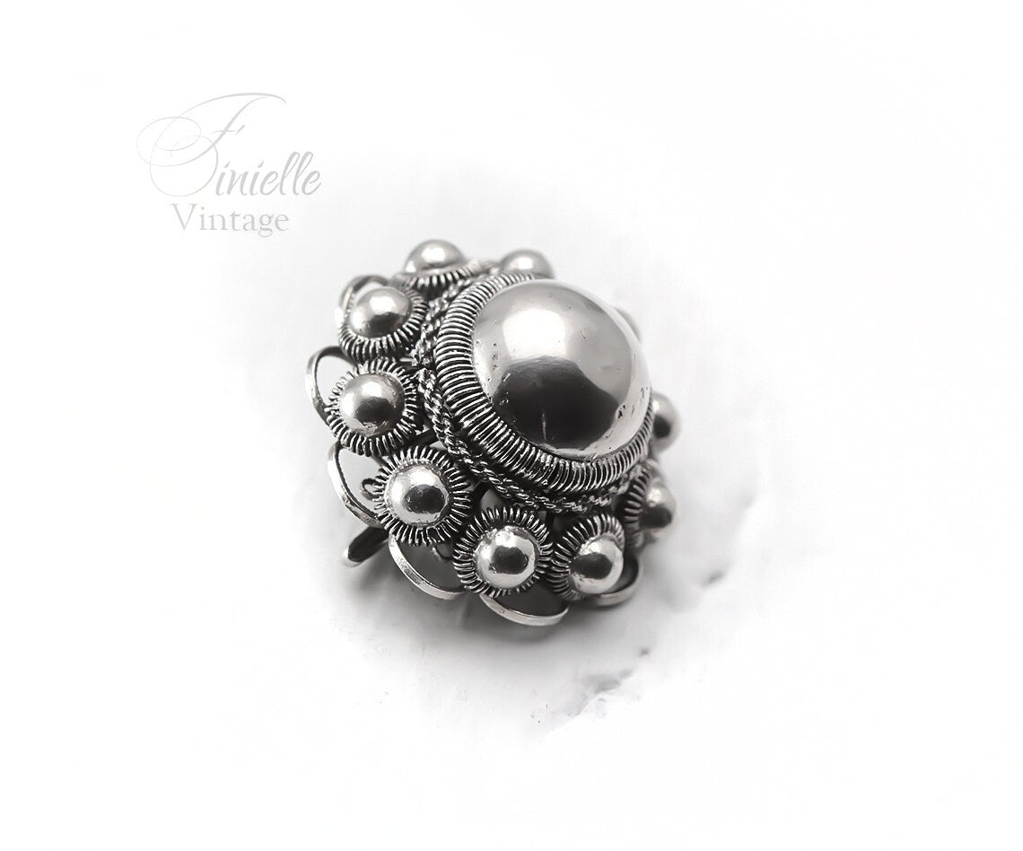 Sterling Silver Antique Vintage 1910-1940s Dutch Zeeland Knop Knoop Button Brooch Pin | Filigree Elegant | Exquisite Jewelry Jewellery