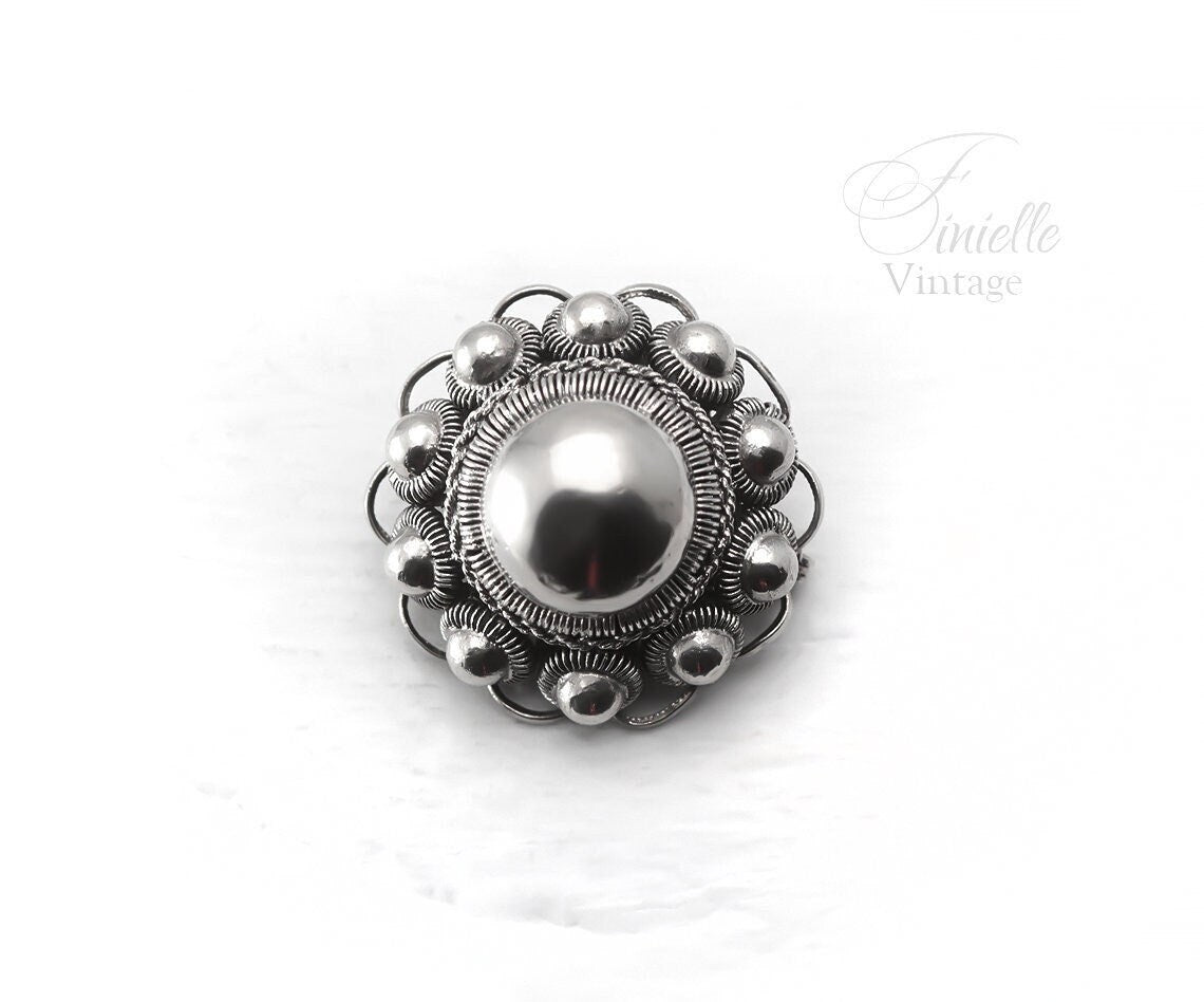 Sterling Silver Antique Vintage 1910-1940s Dutch Zeeland Knop Knoop Button Brooch Pin | Filigree Elegant | Exquisite Jewelry Jewellery