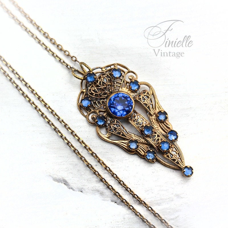 Antique Vintage 1920-1935 Czech Art Deco Dress Clip, Repurposed One, Filigree Pendant Necklace, Antique 24K Gold Plated, Unique Gift