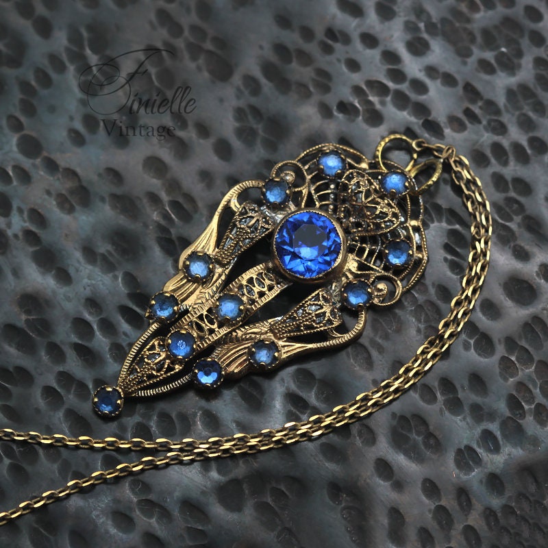 Antique Vintage 1920-1935 Czech Art Deco Dress Clip, Repurposed One, Filigree Pendant Necklace, Antique 24K Gold Plated, Unique Gift