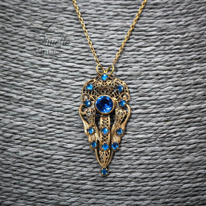 Antique Vintage 1920-1935 Czech Art Deco Dress Clip, Repurposed One, Filigree Pendant Necklace, Antique 24K Gold Plated, Unique Gift