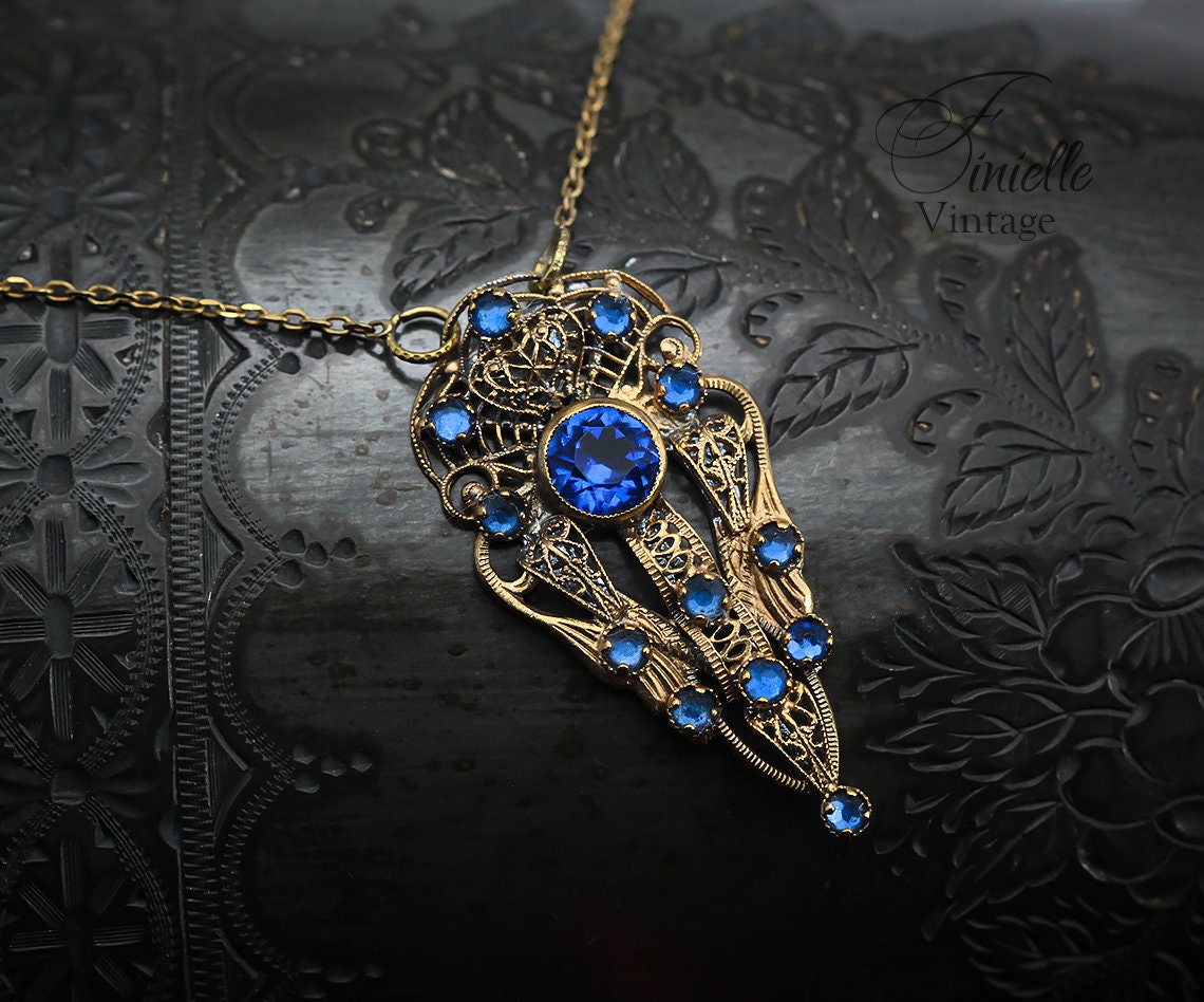 Antique Vintage 1920-1935 Czech Art Deco Dress Clip, Repurposed One, Filigree Pendant Necklace, Antique 24K Gold Plated, Unique Gift