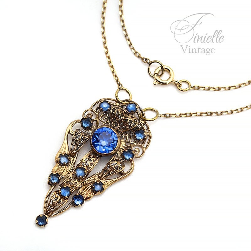 Antique Vintage 1920-1935 Czech Art Deco Dress Clip, Repurposed One, Filigree Pendant Necklace, Antique 24K Gold Plated, Unique Gift