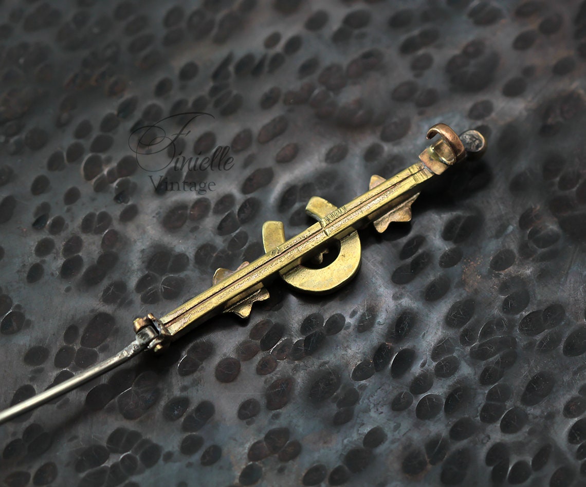 Victorian 1837-1901 Floral Lucky Horse Shoe Bar Brooch, Sterling Silver and 9ct Gold, Unique Antique Vintage Jewelry Jewellery