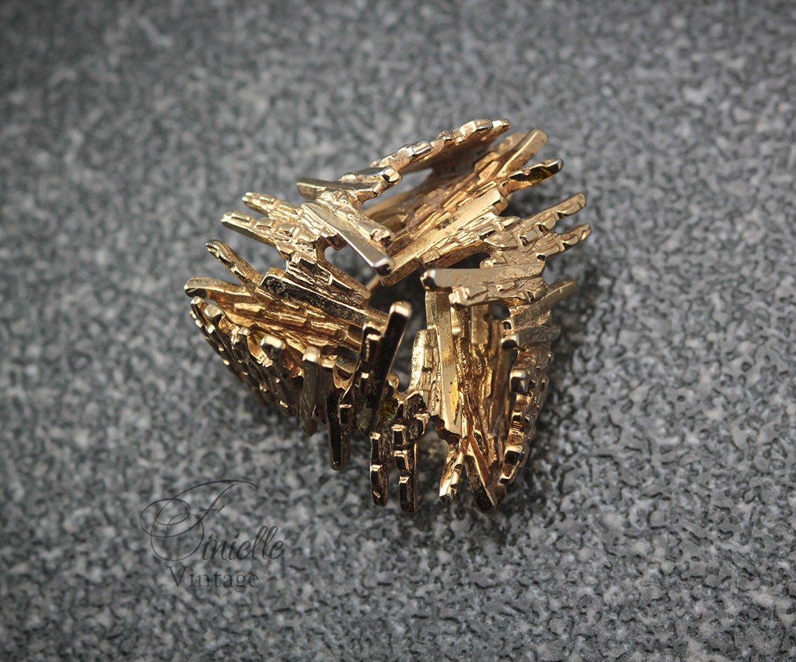 RARE Vintage Mid-century, Germany 1960's, Henkel Grosse, Dior, Abstract Modernist Brooch, Gold Plated, Gold Tone Unique Jewelry Jewellery