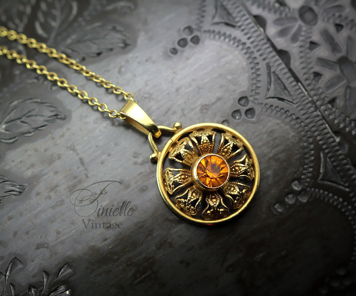Antique 1915-1920 Andreas Daub, Art Deco Rolled Gold Pendant Necklace, Natural Citrine, Unique Jewelry Jewellery, Gift for Woman