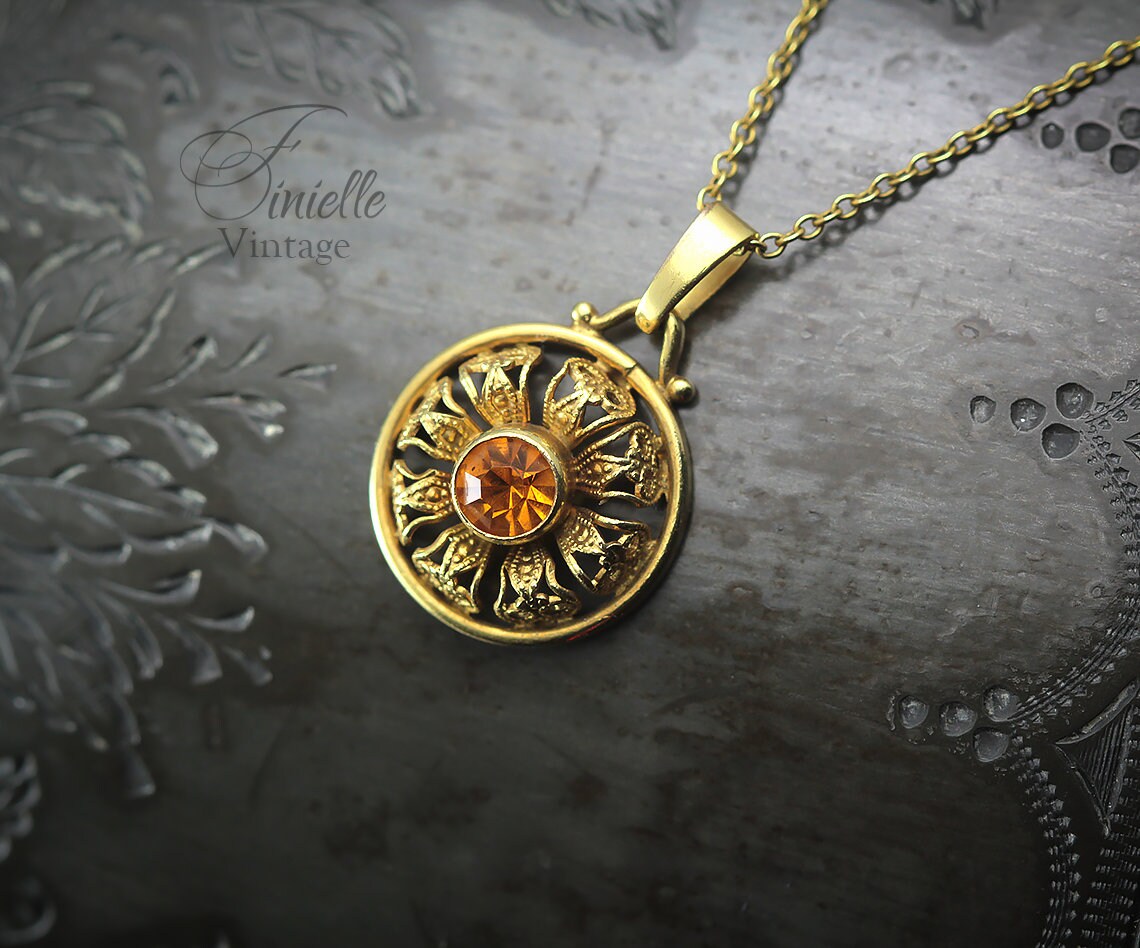 Antique 1915-1920 Andreas Daub, Art Deco Rolled Gold Pendant Necklace, Natural Citrine, Unique Jewelry Jewellery, Gift for Woman