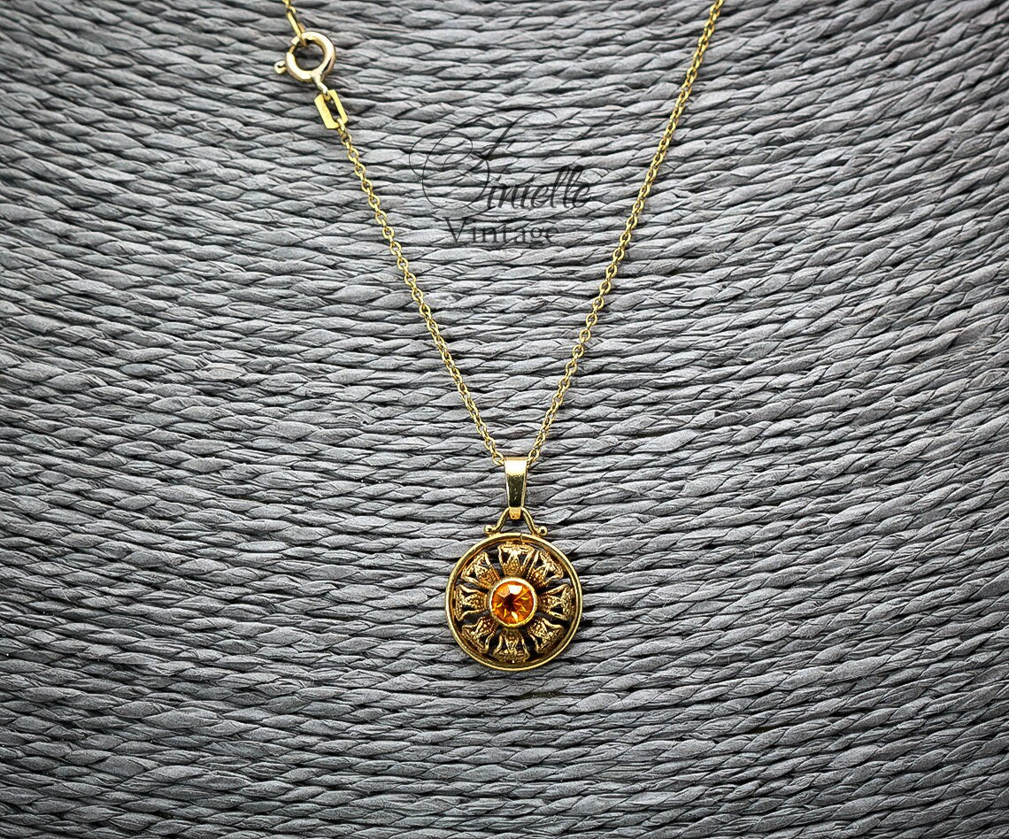 Antique 1915-1920 Andreas Daub, Art Deco Rolled Gold Pendant Necklace, Natural Citrine, Unique Jewelry Jewellery, Gift for Woman