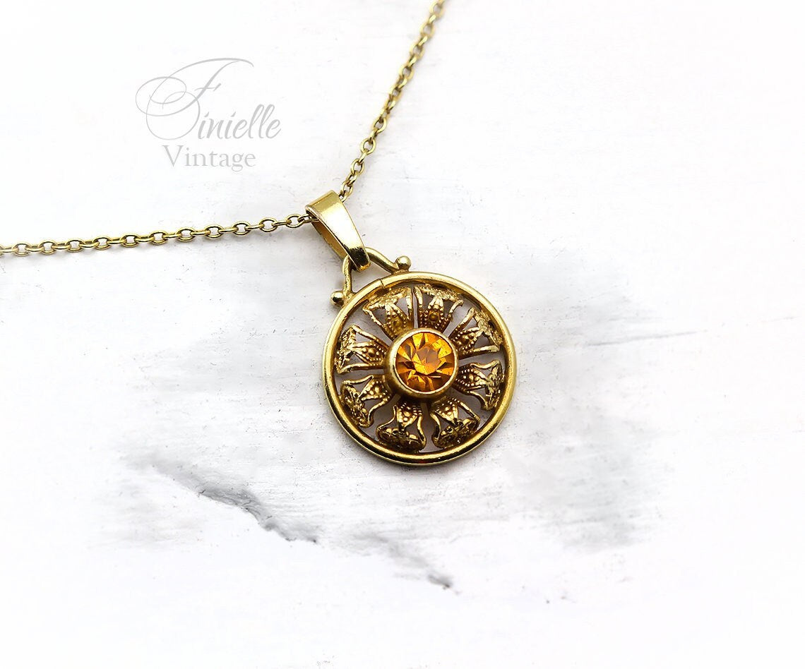 Antique 1915-1920 Andreas Daub, Art Deco Rolled Gold Pendant Necklace, Natural Citrine, Unique Jewelry Jewellery, Gift for Woman