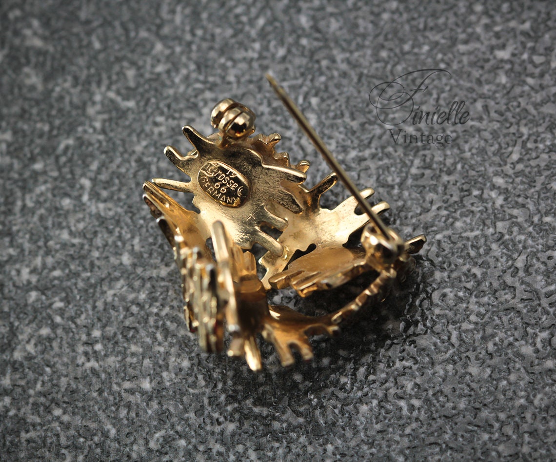 RARE Vintage Mid-century, Germany 1960's, Henkel Grosse, Dior, Abstract Modernist Brooch, Gold Plated, Gold Tone Unique Jewelry Jewellery