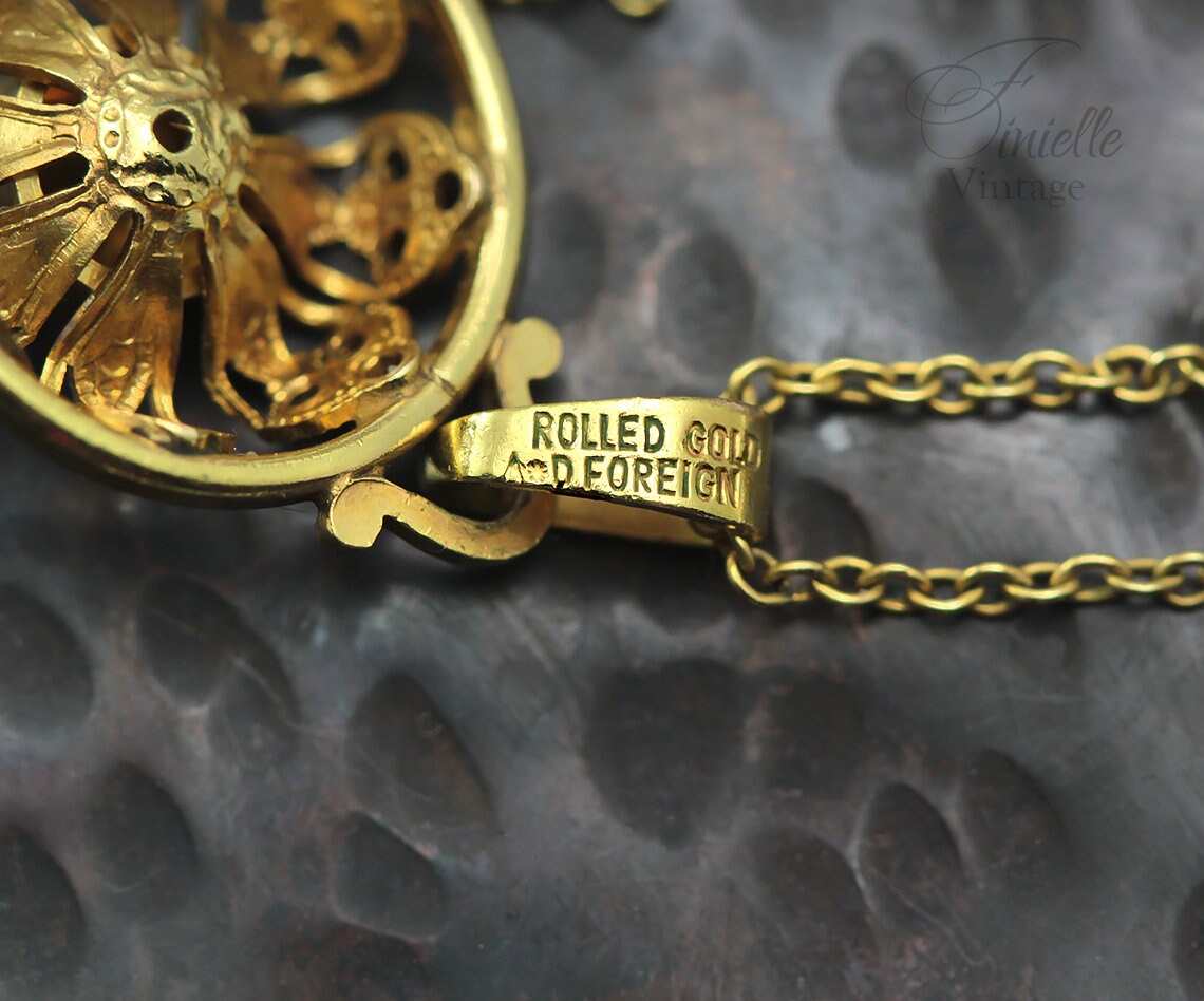 Antique 1915-1920 Andreas Daub, Art Deco Rolled Gold Pendant Necklace, Natural Citrine, Unique Jewelry Jewellery, Gift for Woman