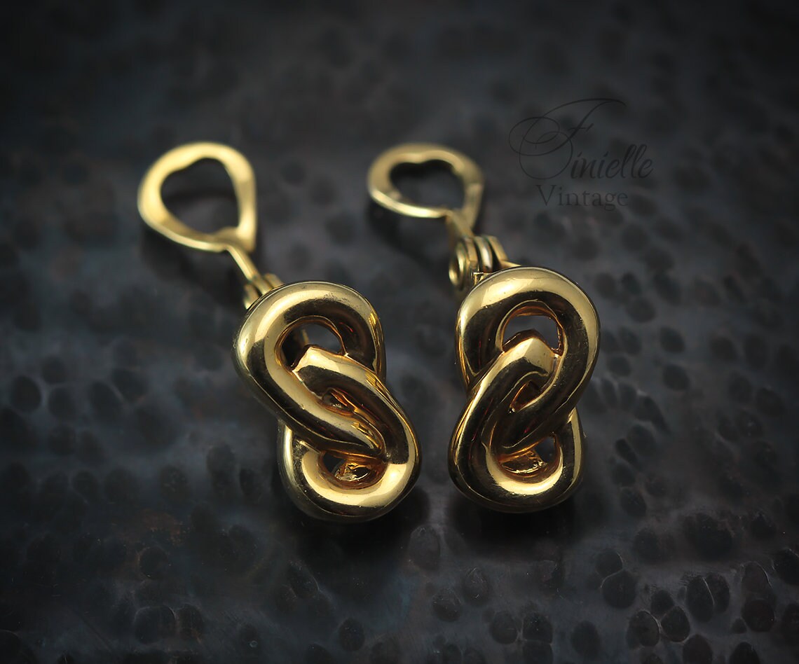 Vintage 1980s Monet Knot Clip-On Earrings, Yellow Gold Plated, Gift for Women, Yellow Gold Tone Art Deco style Jewelry jewellery