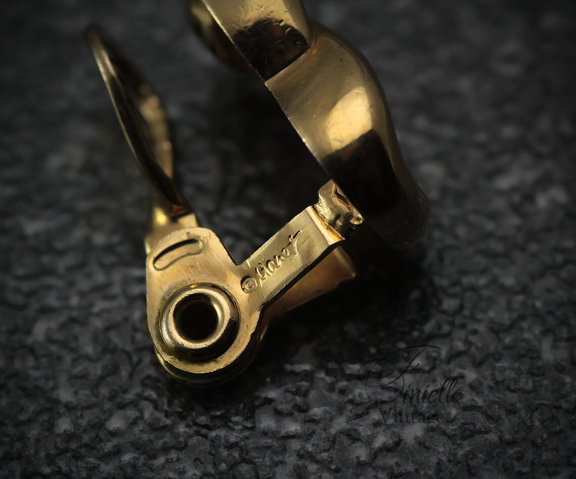 Vintage 1980s Monet Knot Clip-On Earrings, Yellow Gold Plated, Gift for Women, Yellow Gold Tone Art Deco style Jewelry jewellery