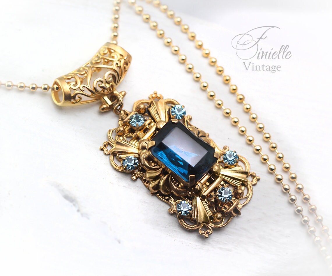 Antique Vintage 1920-1935 Czech Art Deco, Repurposed Earring, Filigree Ornate Pendant Necklace, Antique 24K Gold Plated, Unique Gift