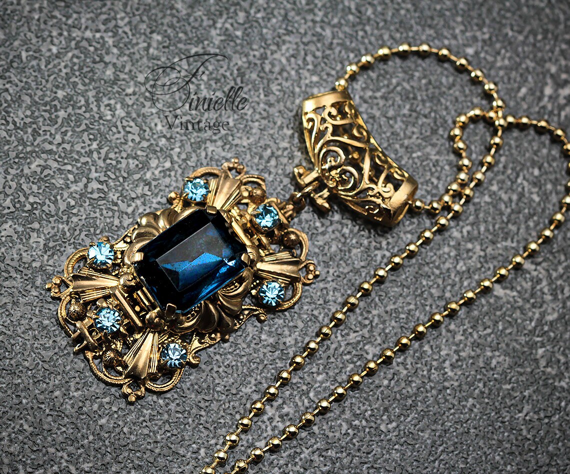 Antique Vintage 1920-1935 Czech Art Deco, Repurposed Earring, Filigree Ornate Pendant Necklace, Antique 24K Gold Plated, Unique Gift