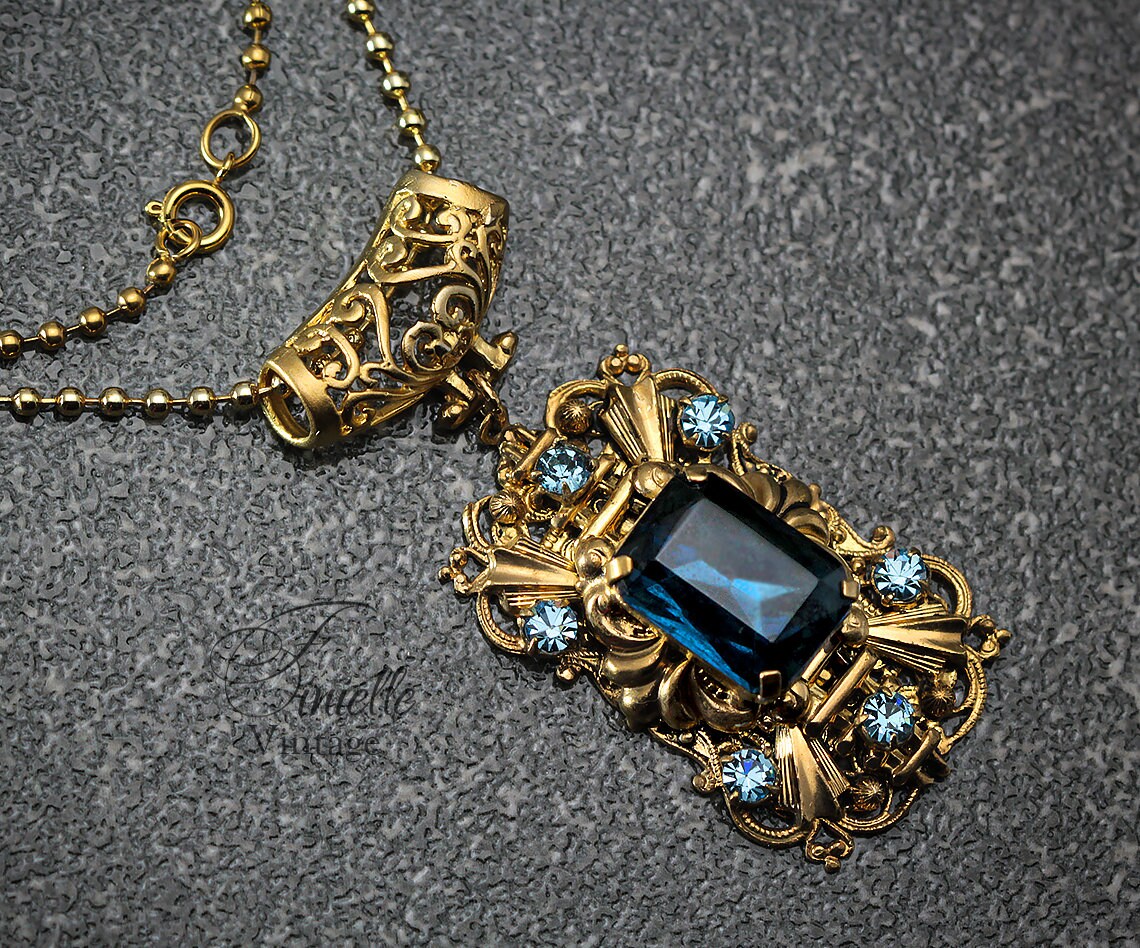 Antique Vintage 1920-1935 Czech Art Deco, Repurposed Earring, Filigree Ornate Pendant Necklace, Antique 24K Gold Plated, Unique Gift