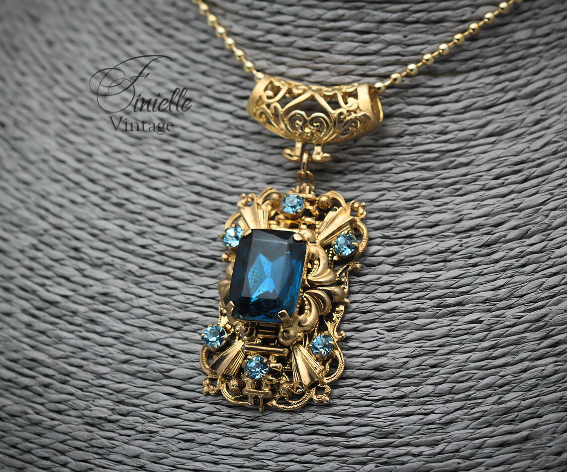 Antique Vintage 1920-1935 Czech Art Deco, Repurposed Earring, Filigree Ornate Pendant Necklace, Antique 24K Gold Plated, Unique Gift