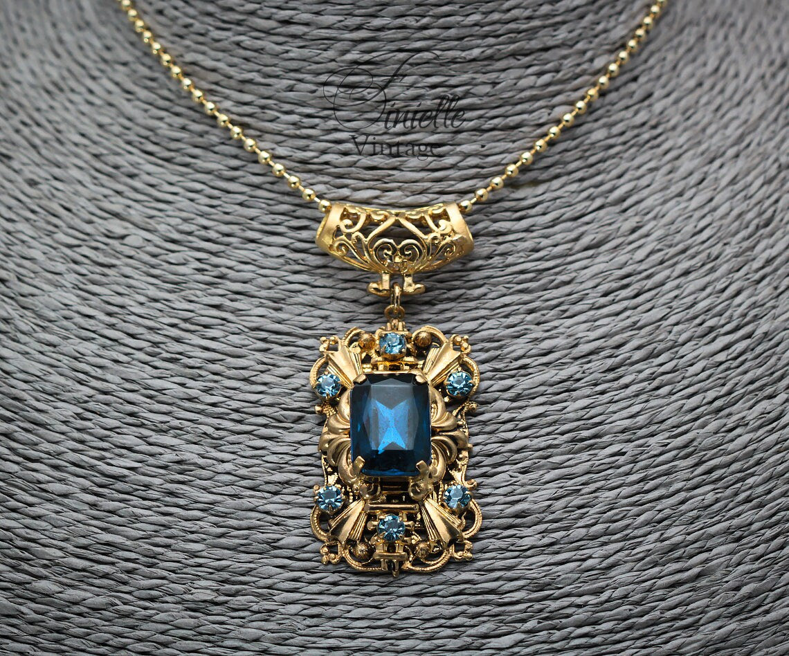 Antique Vintage 1920-1935 Czech Art Deco, Repurposed Earring, Filigree Ornate Pendant Necklace, Antique 24K Gold Plated, Unique Gift