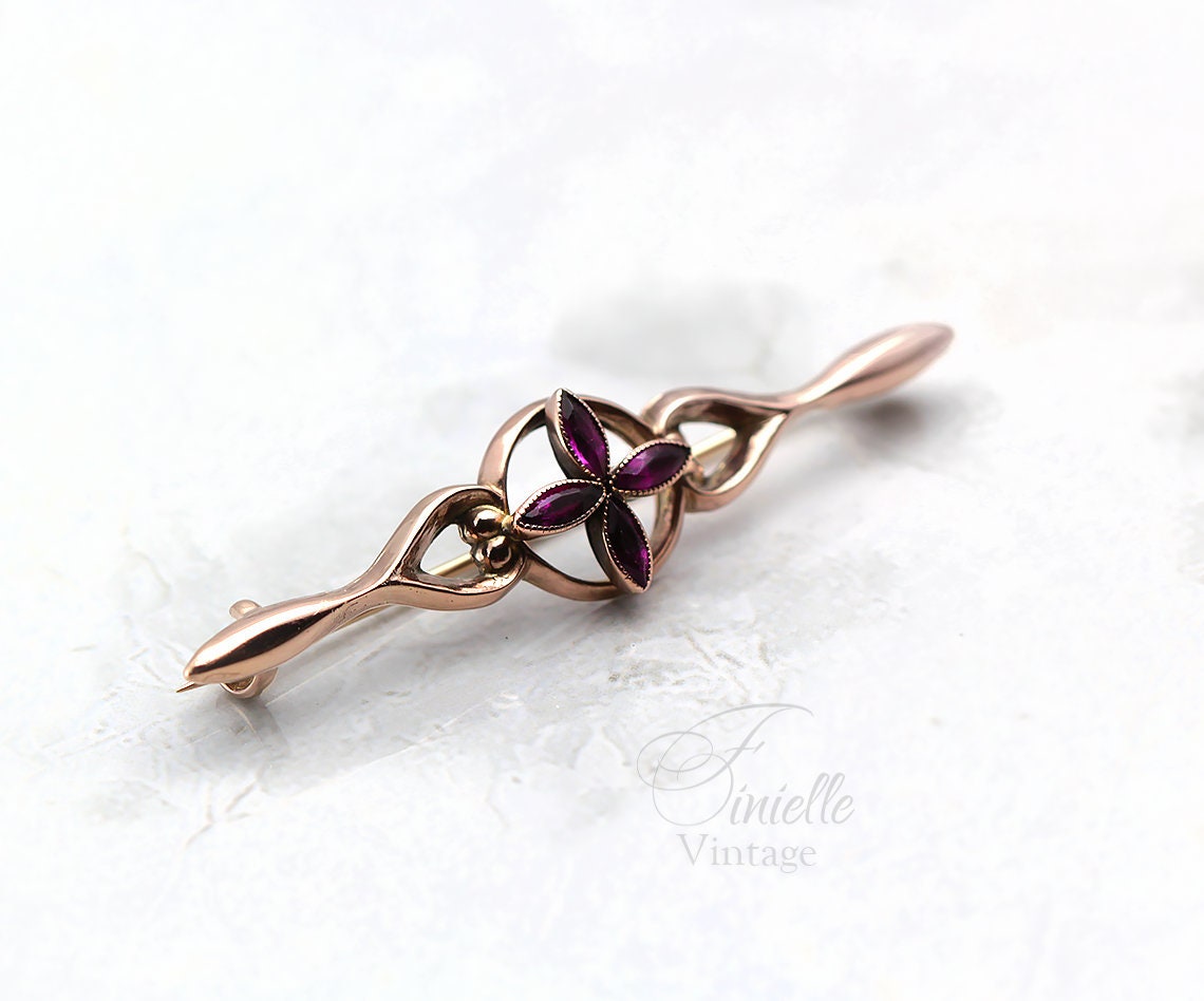 Antique Circa 1910 Edwardian Rose Gold Plated Brooch, Amethyst Purple Rhinestones, Unique Gift, Antique Jewelry Jewellery