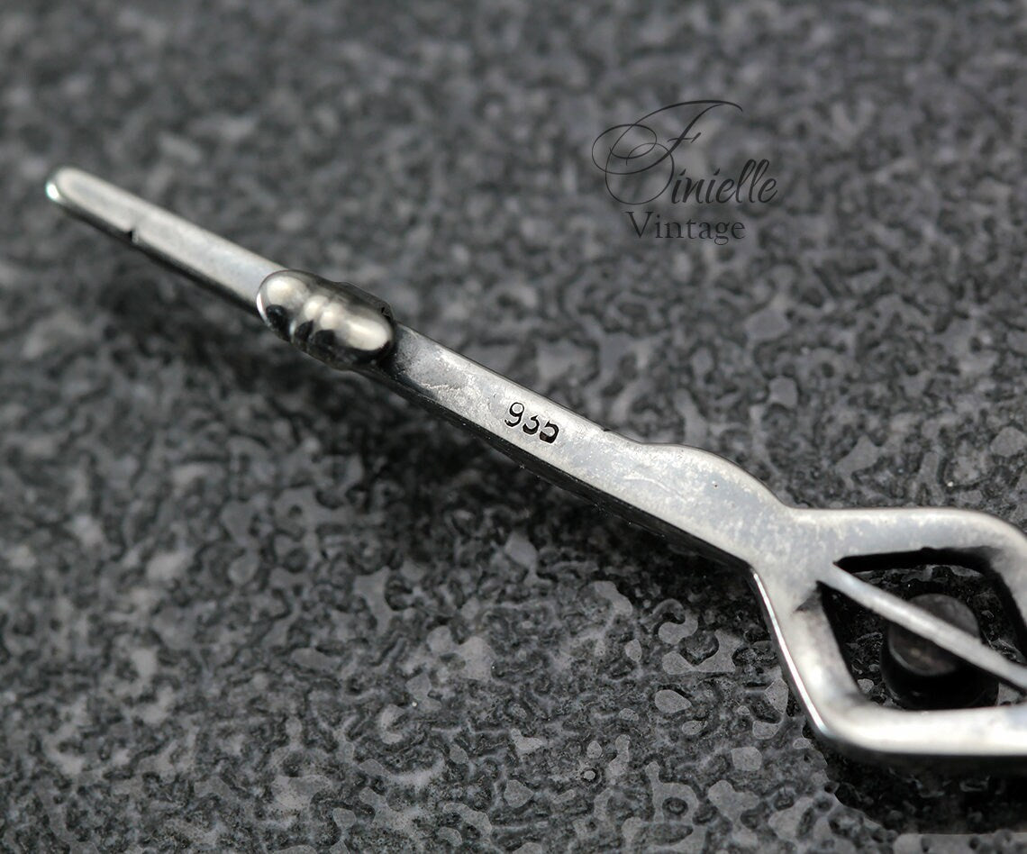 Antique 1910s Edwardian 935 Sterling Silver Bar Brooch, Sapphire Blue & Clear Glass Rhinestones, Unique Gift, Antique Jewelry Jewellery