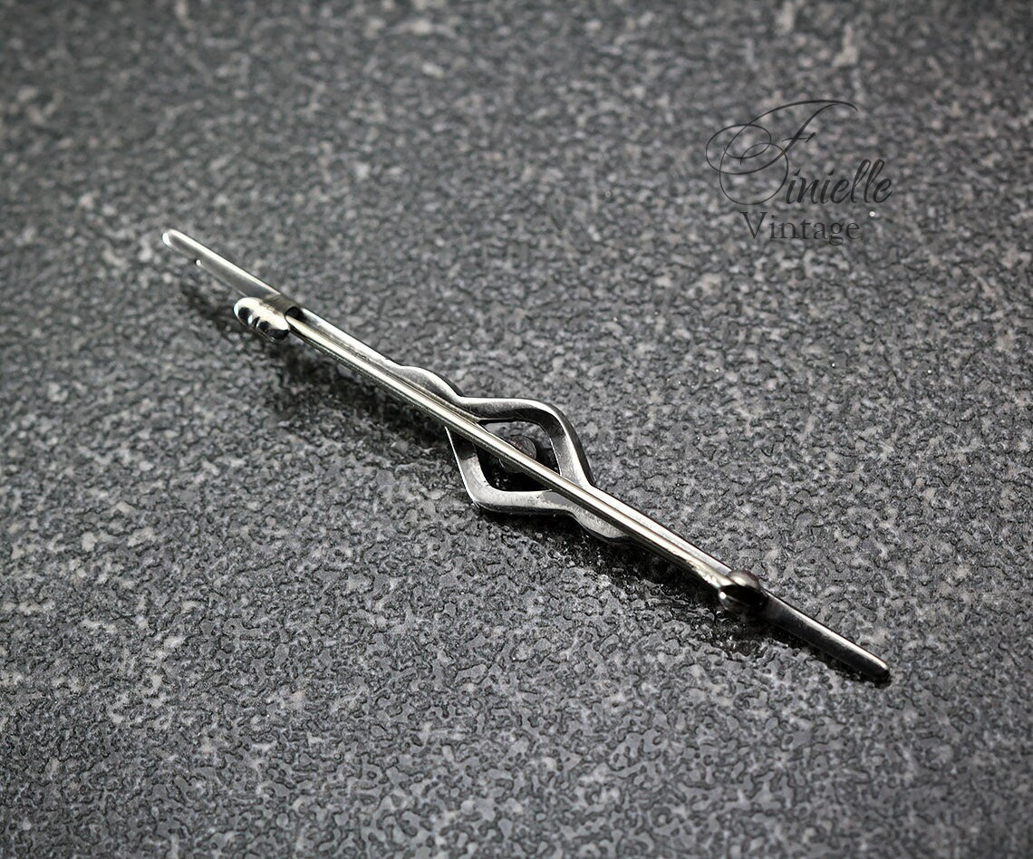 Antique 1910s Edwardian 935 Sterling Silver Bar Brooch, Sapphire Blue & Clear Glass Rhinestones, Unique Gift, Antique Jewelry Jewellery
