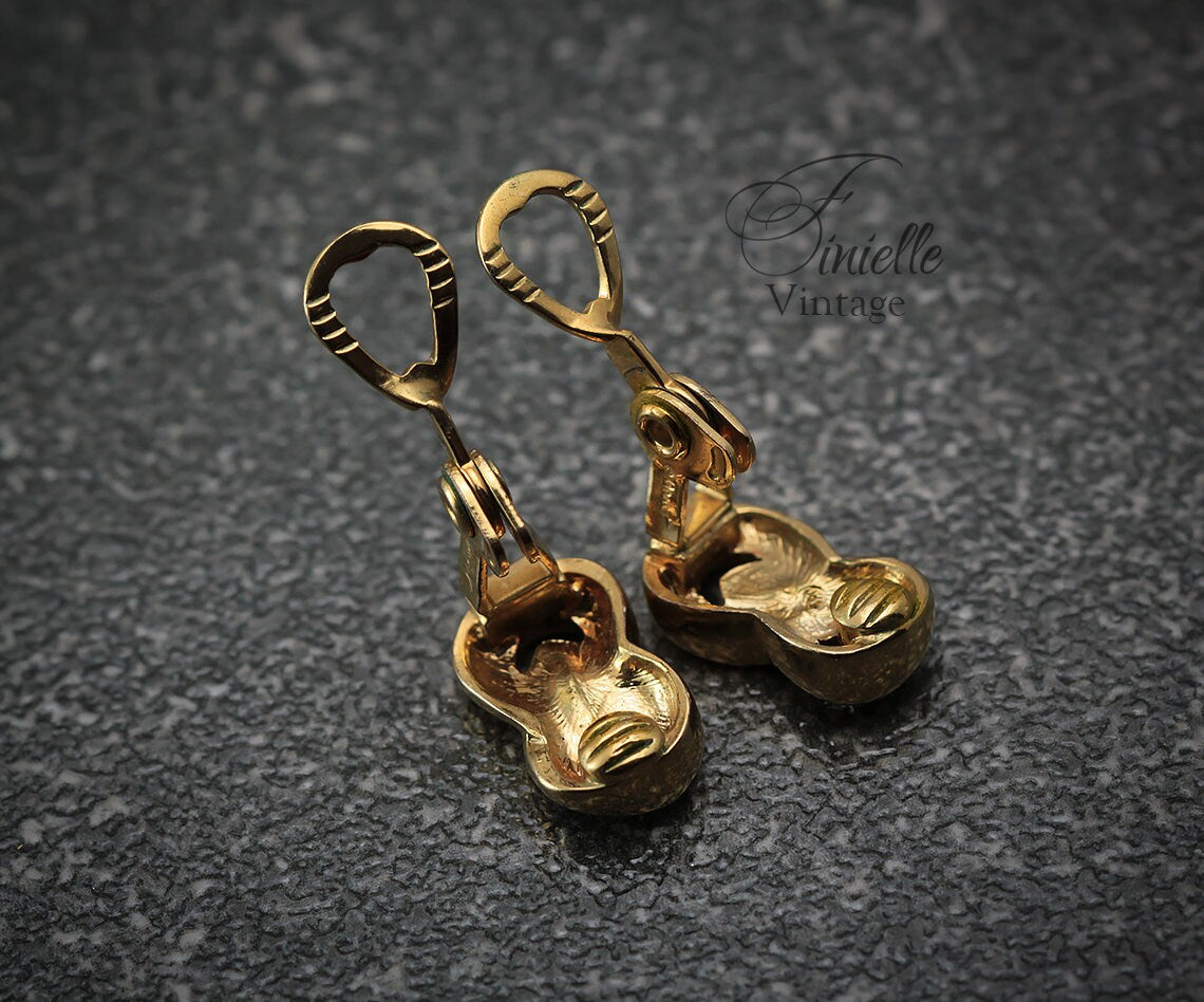 Vintage 1980s Monet Knot Clip-On Earrings, Yellow Gold Plated, Gift for Women, Yellow Gold Tone Art Deco style Jewelry jewellery