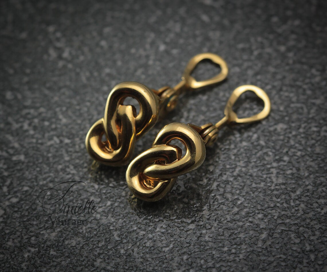 Vintage 1980s Monet Knot Clip-On Earrings, Yellow Gold Plated, Gift for Women, Yellow Gold Tone Art Deco style Jewelry jewellery