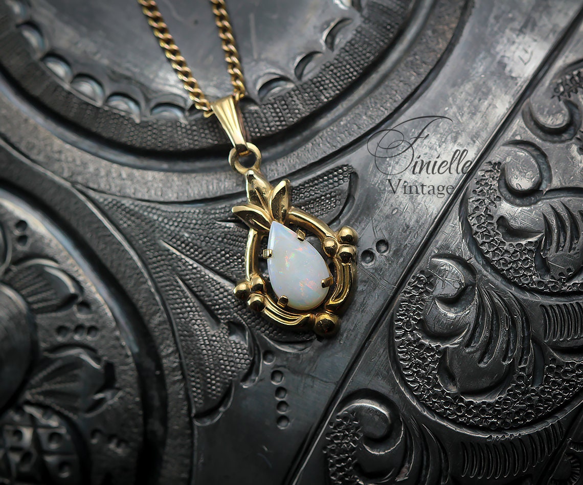 Vintage 1960s 12K Gold-Filled Small Pendant Necklace, Natural Opal, 18.5" Gilded Chain, Unique Vintage Jewelry Jewellery, Gift for Woman