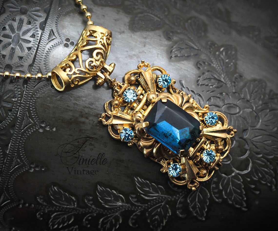 Antique Vintage 1920-1935 Czech Art Deco, Repurposed Earring, Filigree Ornate Pendant Necklace, Antique 24K Gold Plated, Unique Gift