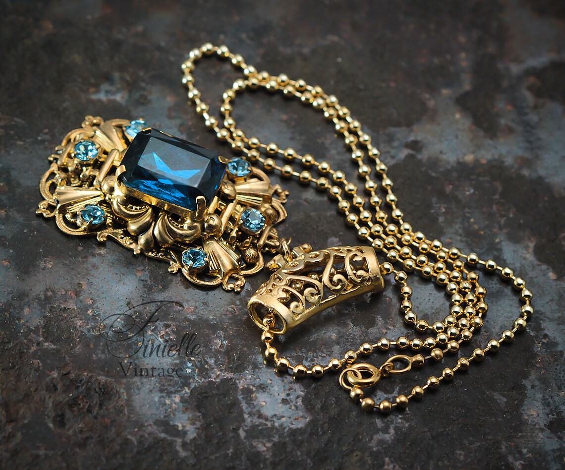 Antique Vintage 1920-1935 Czech Art Deco, Repurposed Earring, Filigree Ornate Pendant Necklace, Antique 24K Gold Plated, Unique Gift