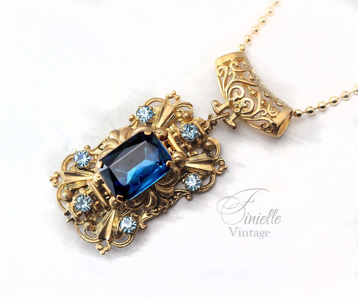 Antique Vintage 1920-1935 Czech Art Deco, Repurposed Earring, Filigree Ornate Pendant Necklace, Antique 24K Gold Plated, Unique Gift
