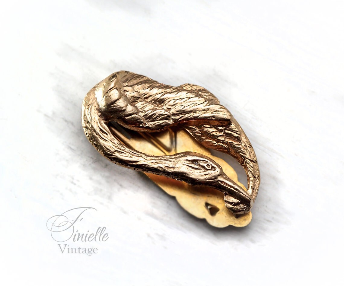 Vintage 1930-1940s Art Nouveau Style Brooch Dress Clip, Heron Bird Wings, Signed EG S, 18k Gold Plated Brass, Unique Gift Vintage Jewelry