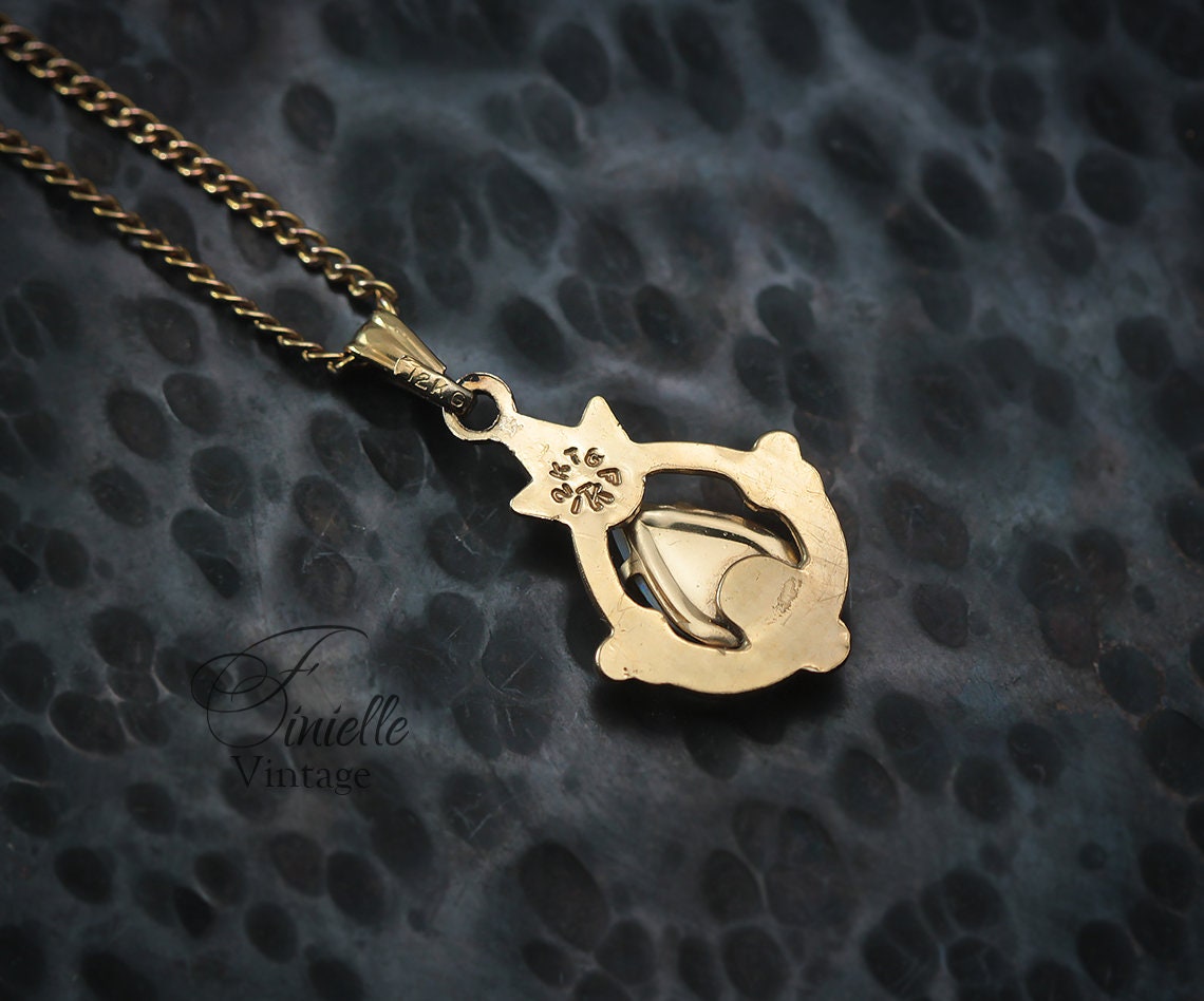 Vintage 1960s 12K Gold-Filled Small Pendant Necklace, Natural Opal, 18.5" Gilded Chain, Unique Vintage Jewelry Jewellery, Gift for Woman