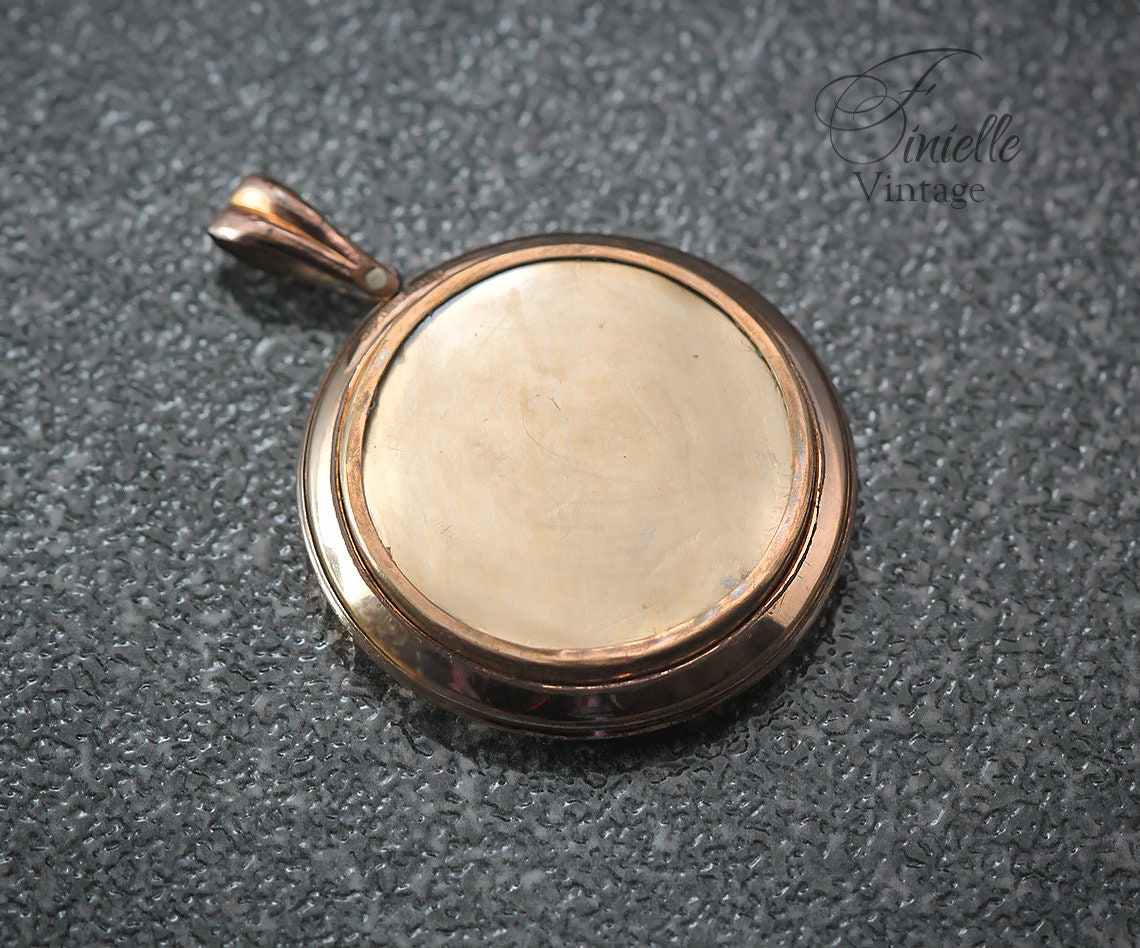 Antique Edwardian c1910 Rolled Rose Gold Micro Hand Painted Front Floral Locket Pendant, Stamped Rolled Gold, Unique Jewelry Jewellery Gift